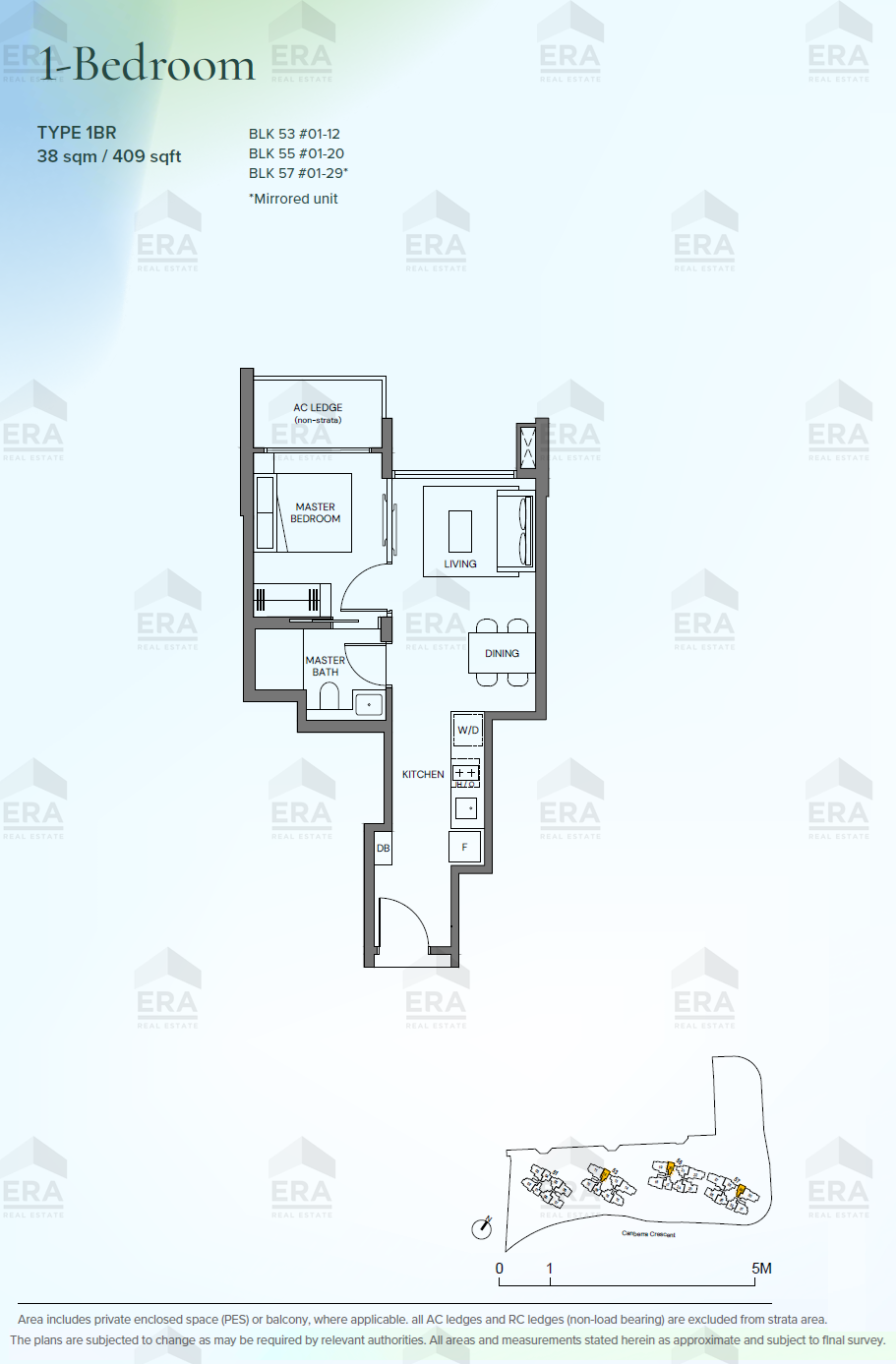 1BR · 409 sqft floor plan