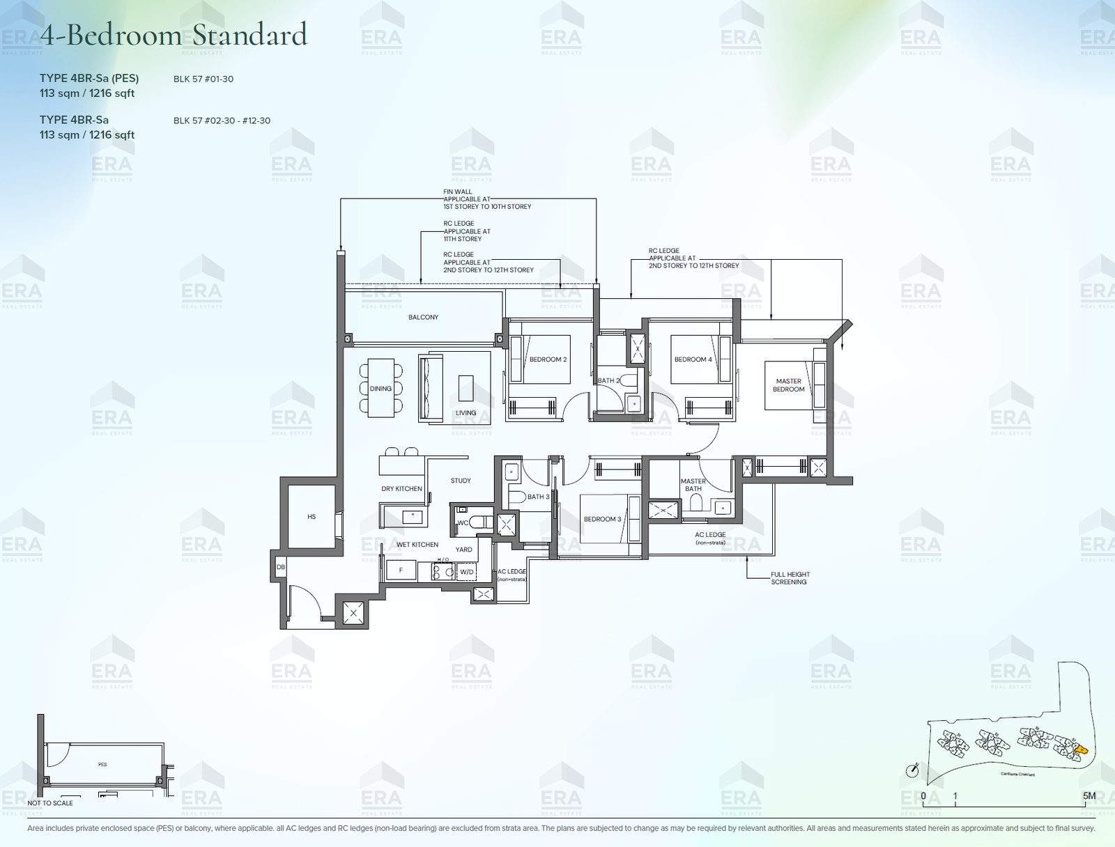 4BR-Sa · 1,216 sqft floor plan