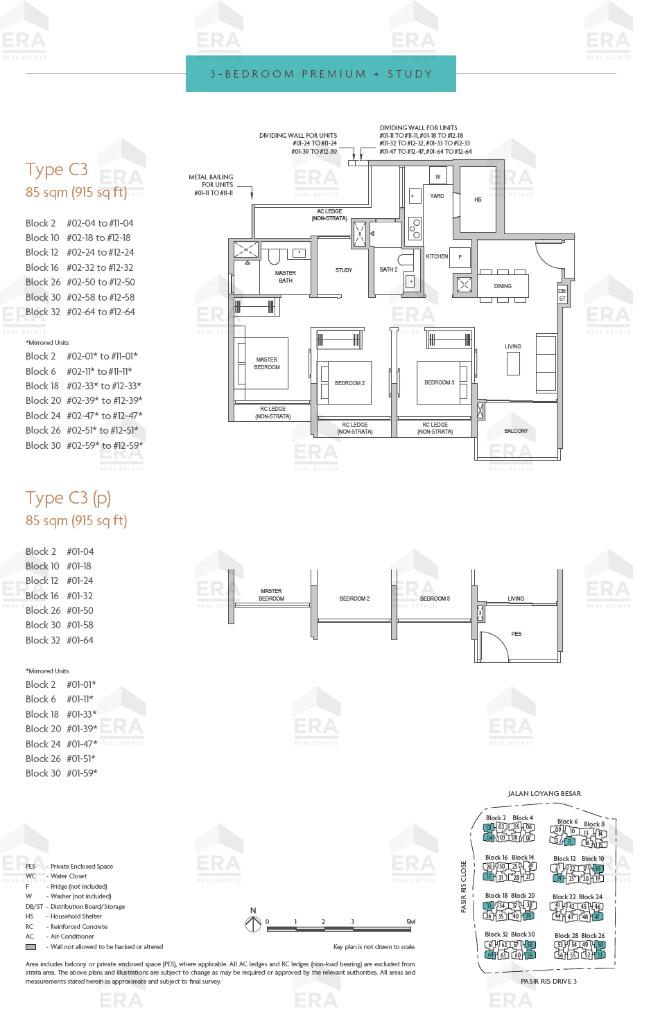 C3 · 915 sqft floor plan