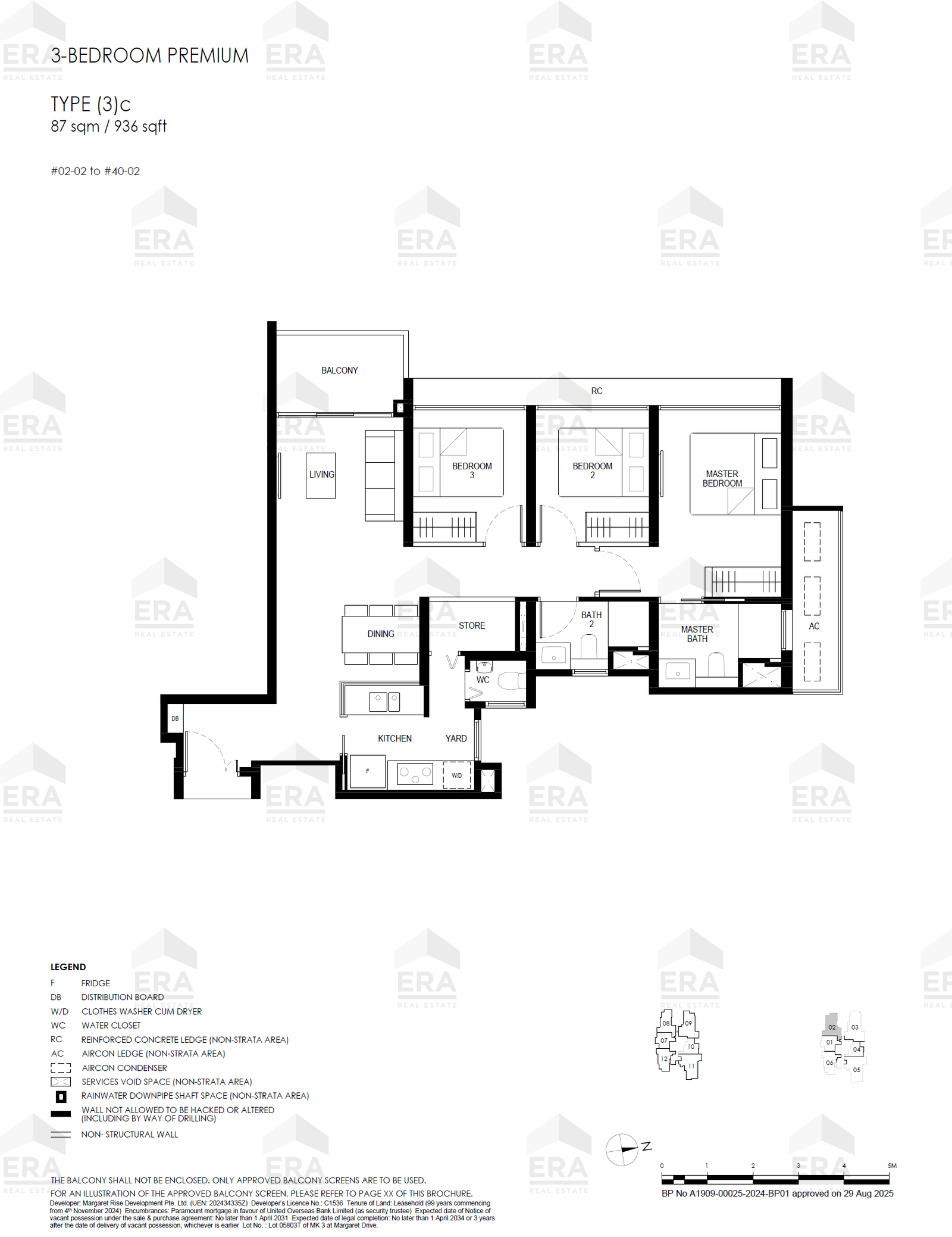 (3)c · 936 sqft floor plan