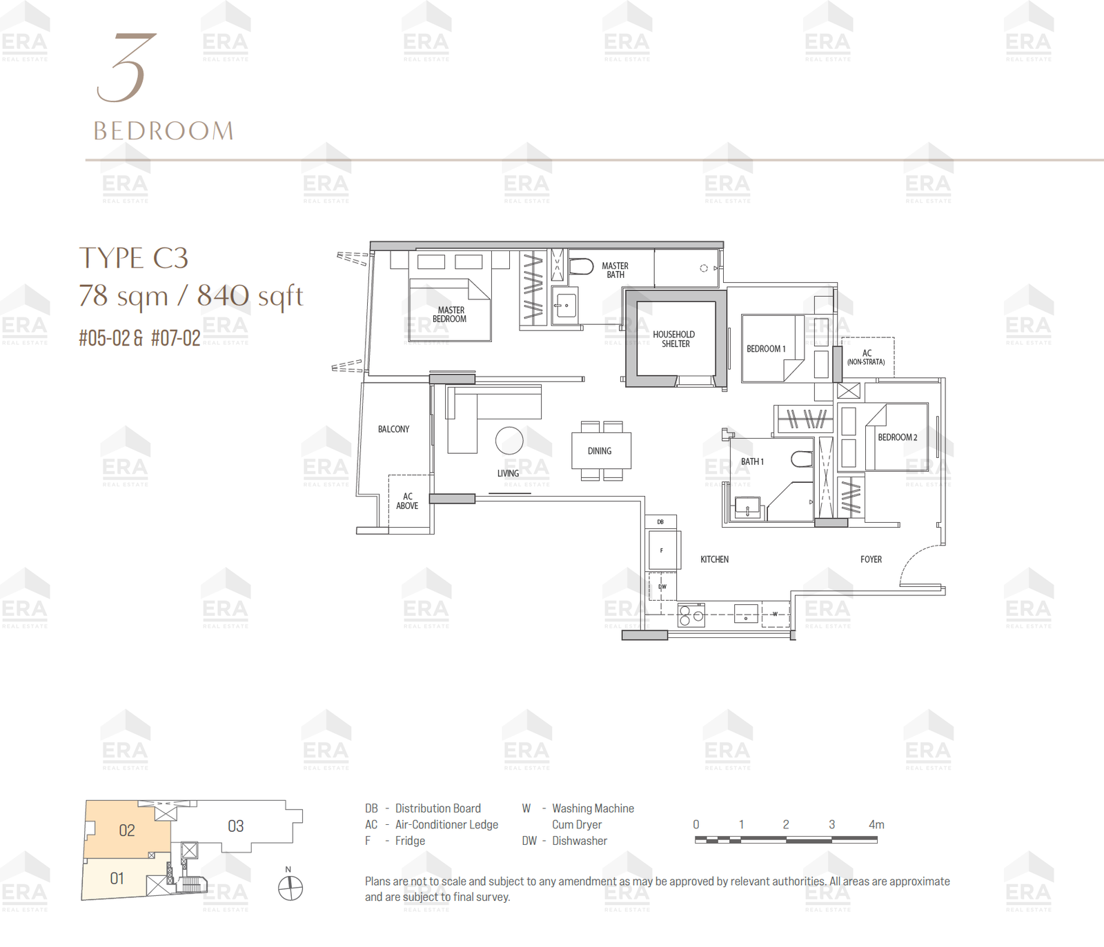 C3 · 840 sqft floor plan