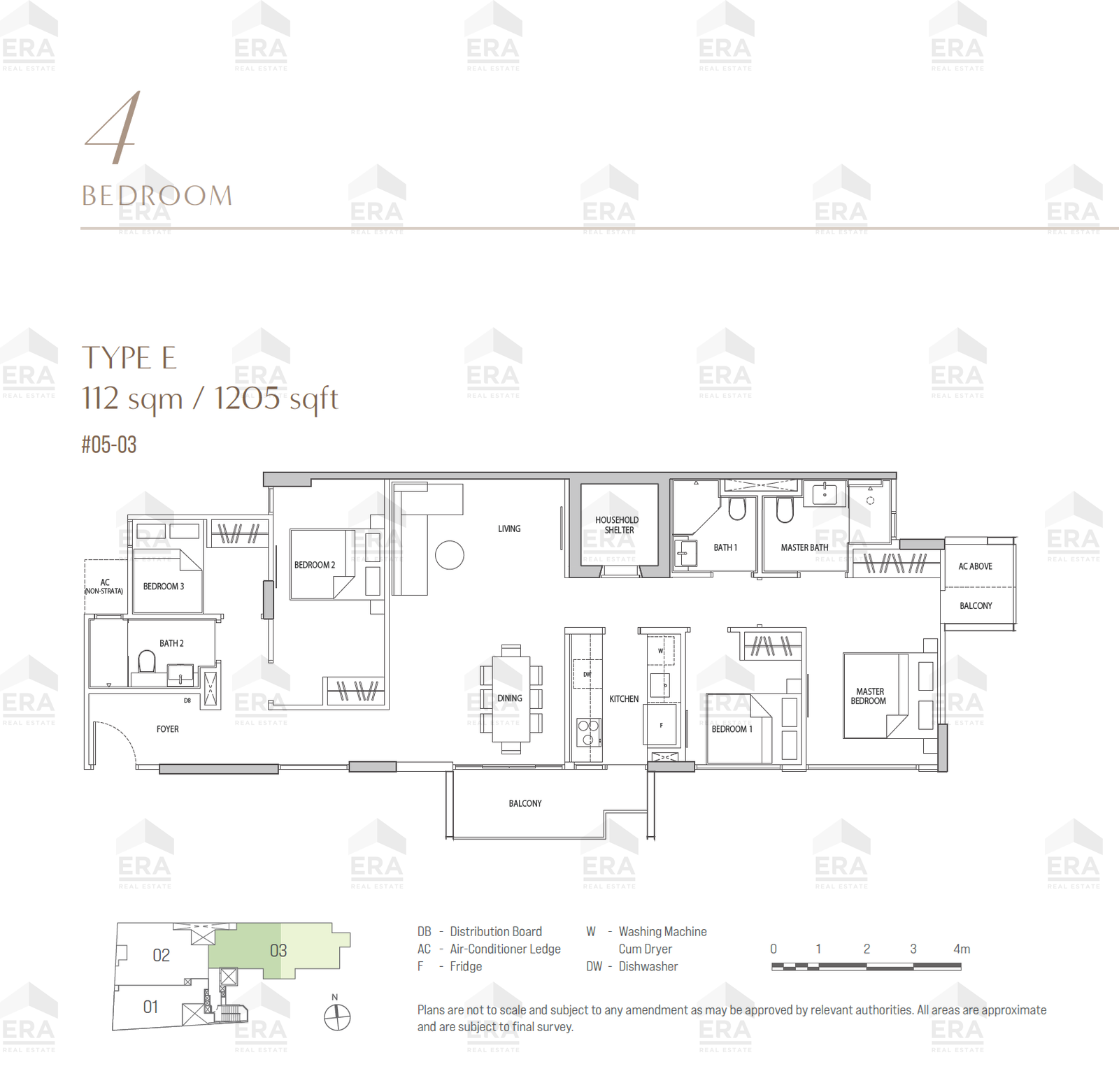 E · 1,205 sqft floor plan