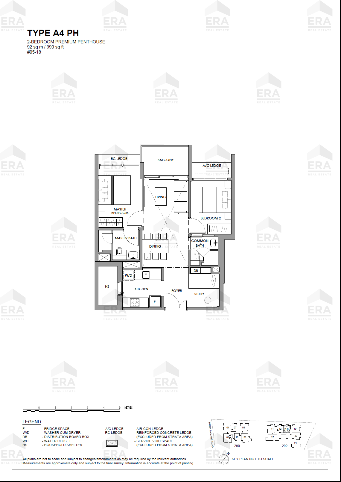 A4 PH · 990 sqft floor plan