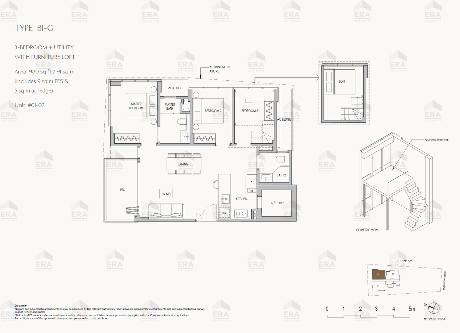 B1-G · 980 sqft floor plan