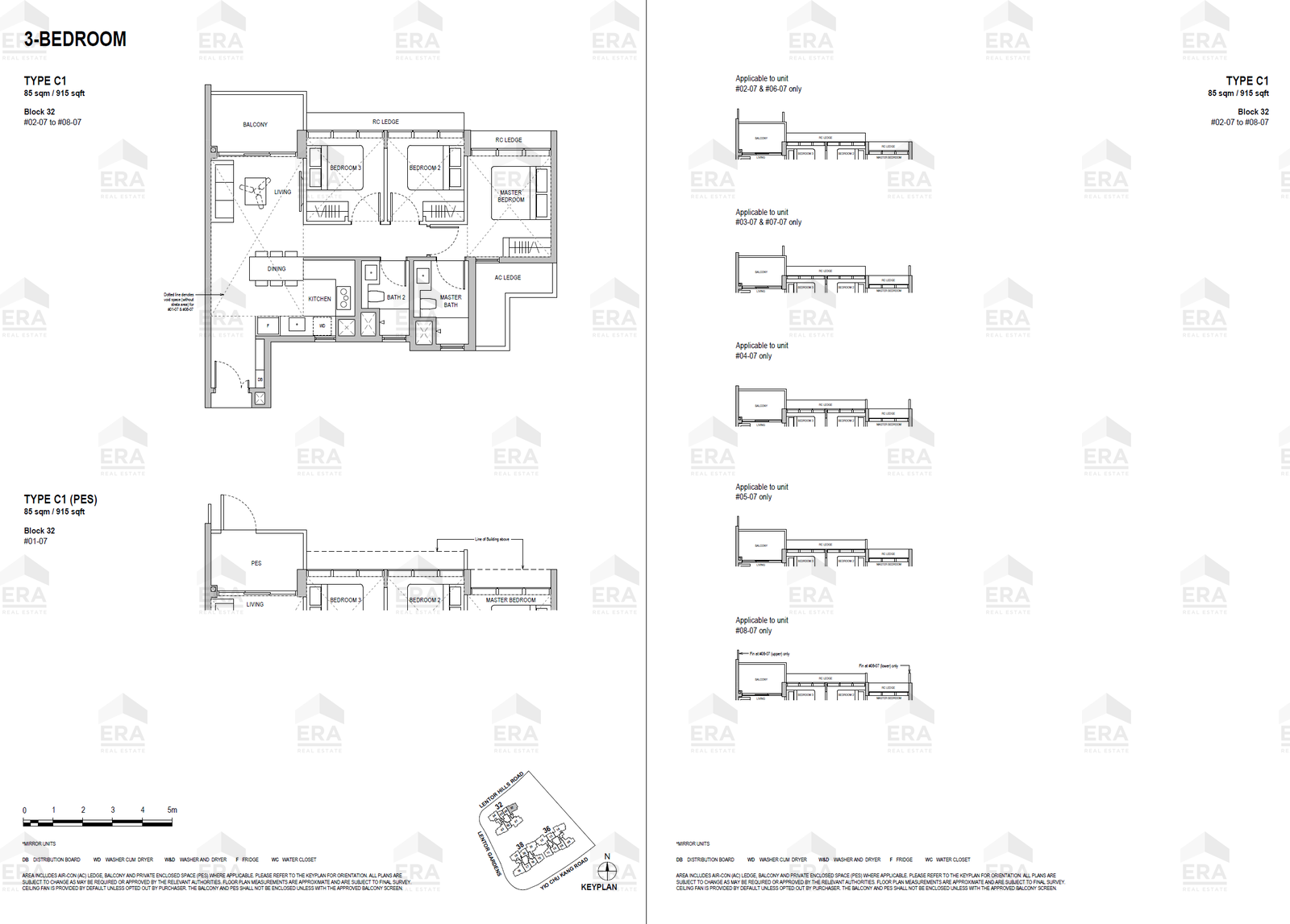 C1(PES) · 915 sqft floor plan