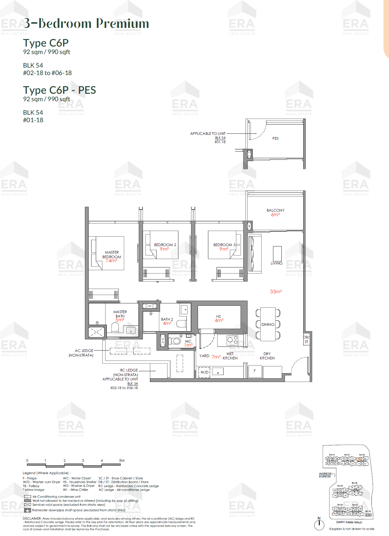 C6P-PES · 990 sqft floor plan