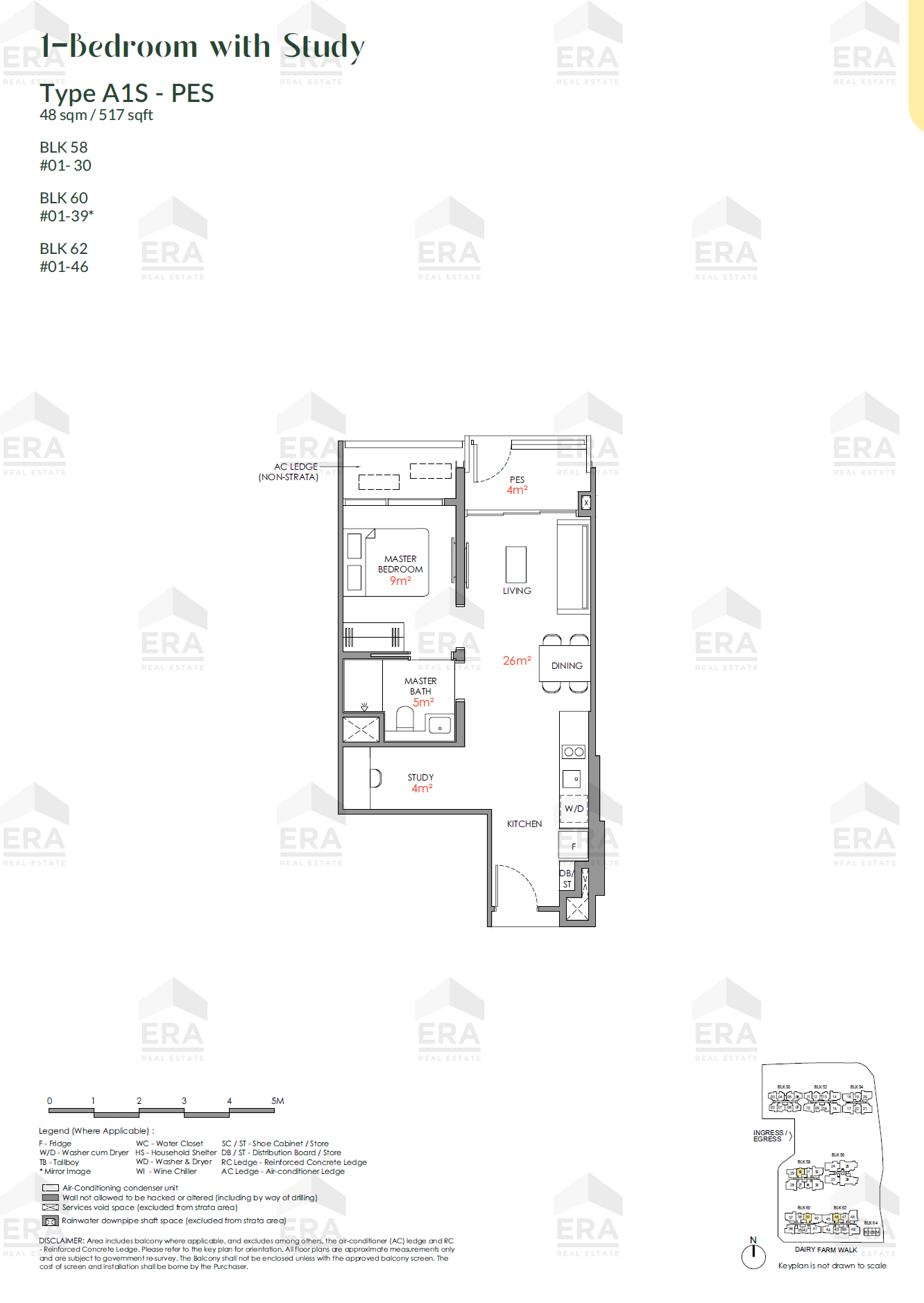 A1S-PES · 517 sqft floor plan