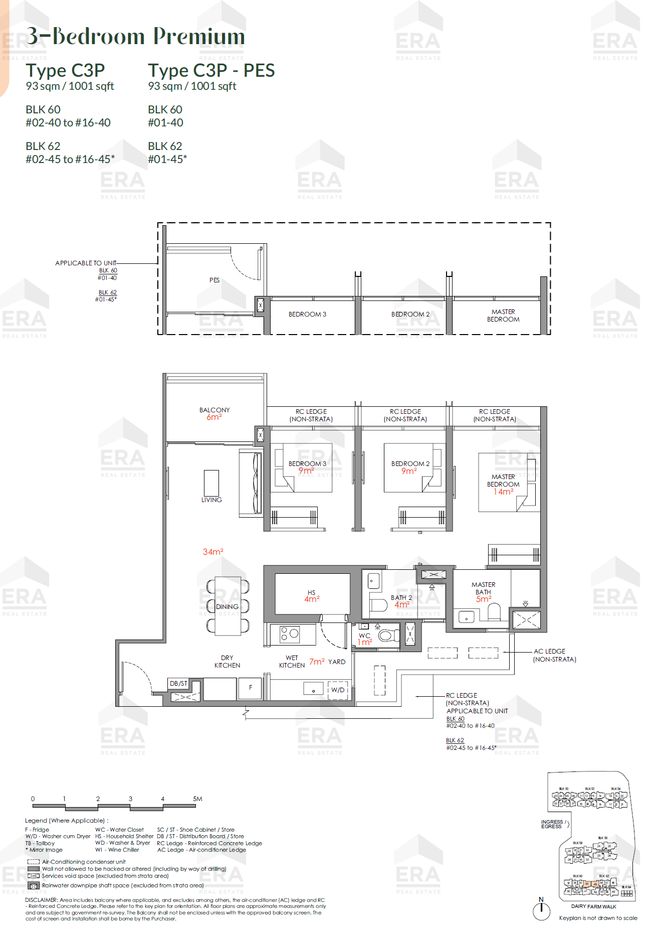 C3P-PES · 1,001 sqft floor plan