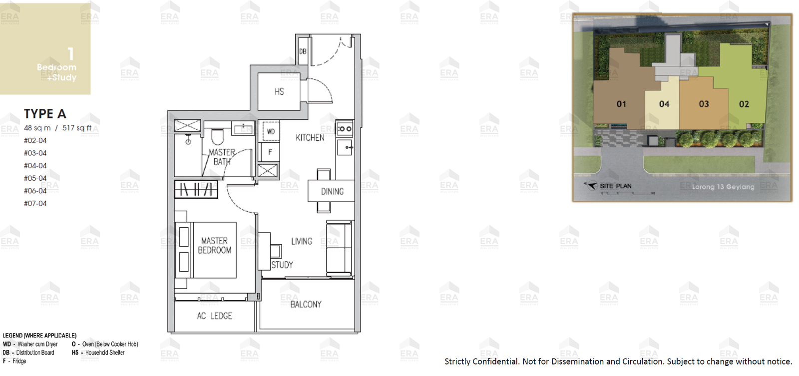A · 517 sqft floor plan