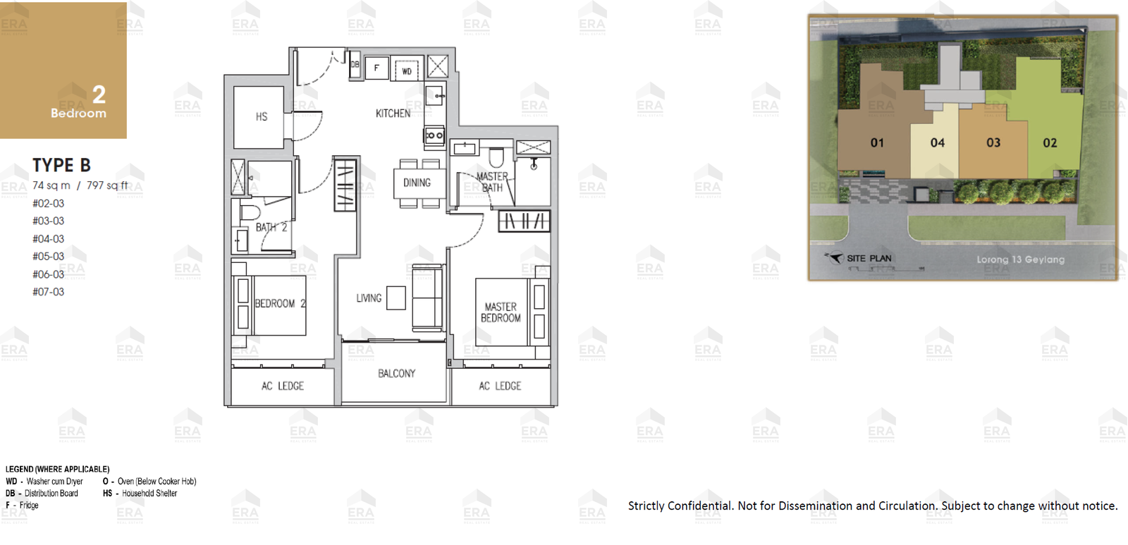 B · 797 sqft floor plan