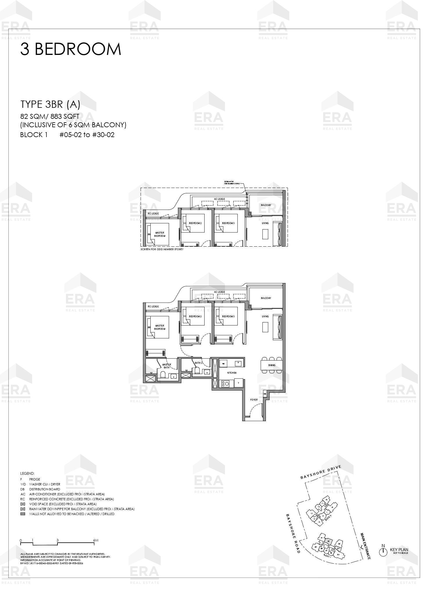 3BR (A) · 883 sqft floor plan