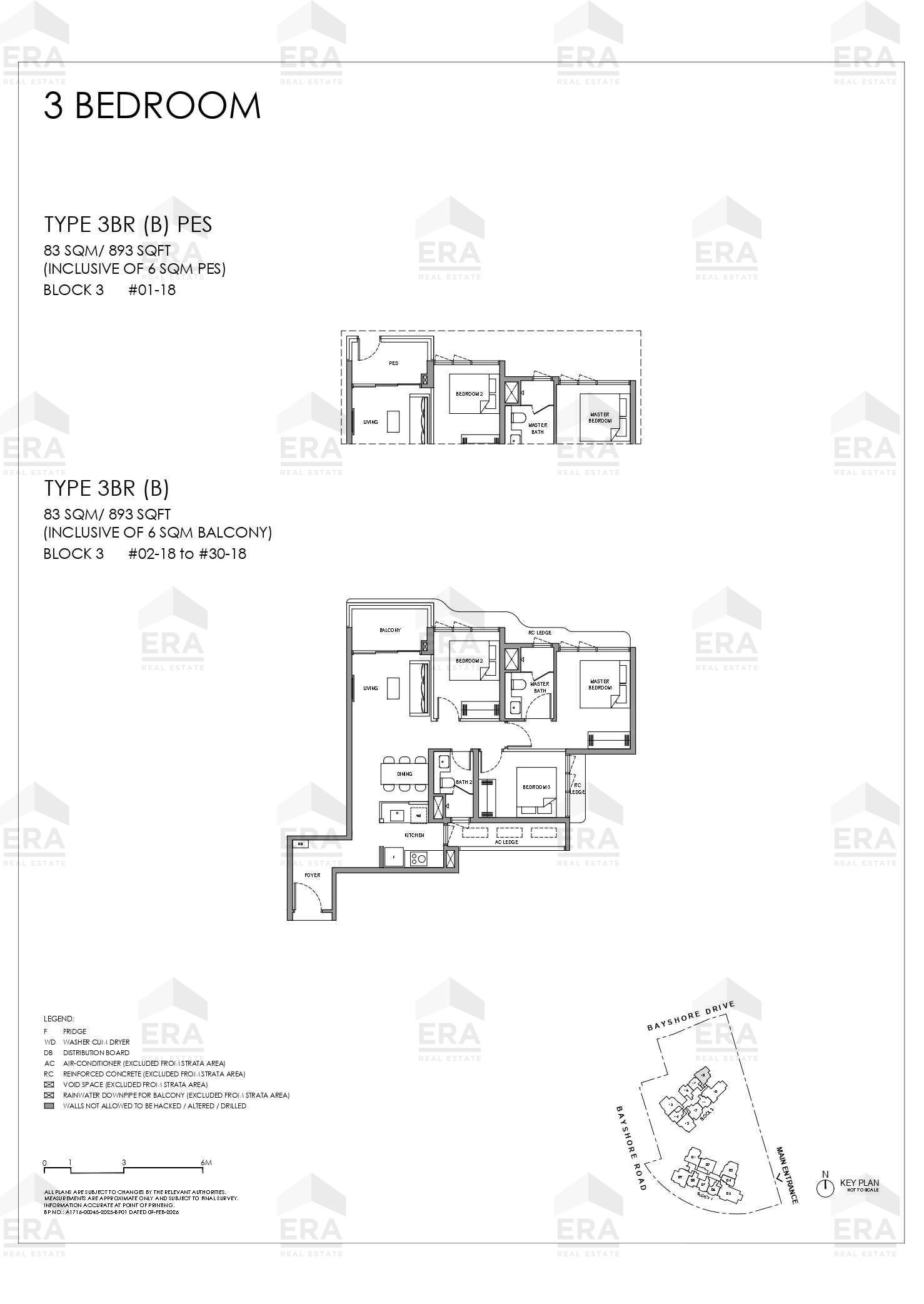 3BR (B) PES · 893 sqft floor plan