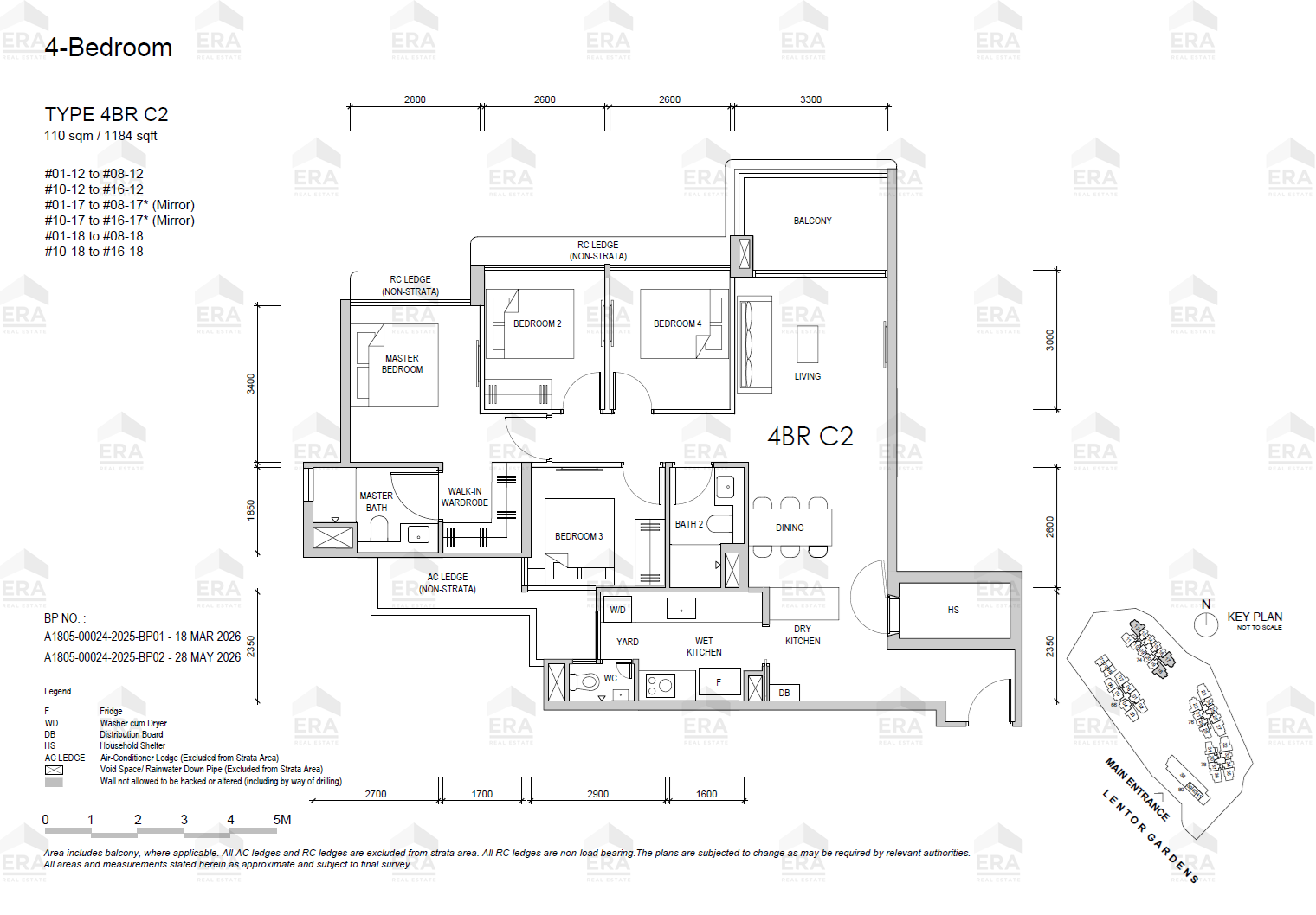 4BR C2 · 1,184 sqft floor plan