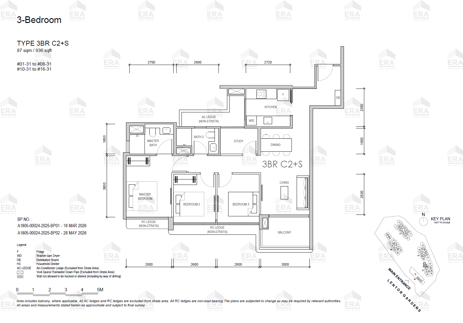 3BR C2+S · 936 sqft floor plan