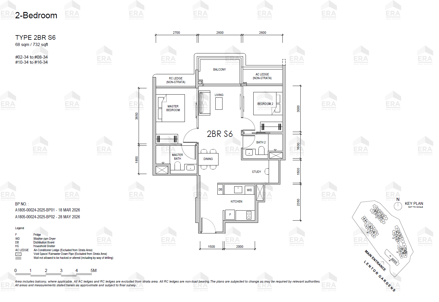 2BR S6 · 732 sqft floor plan