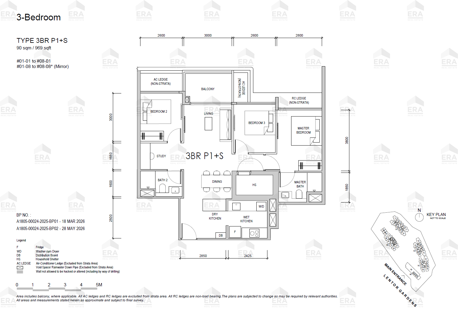 3BR P1+S · 969 sqft floor plan