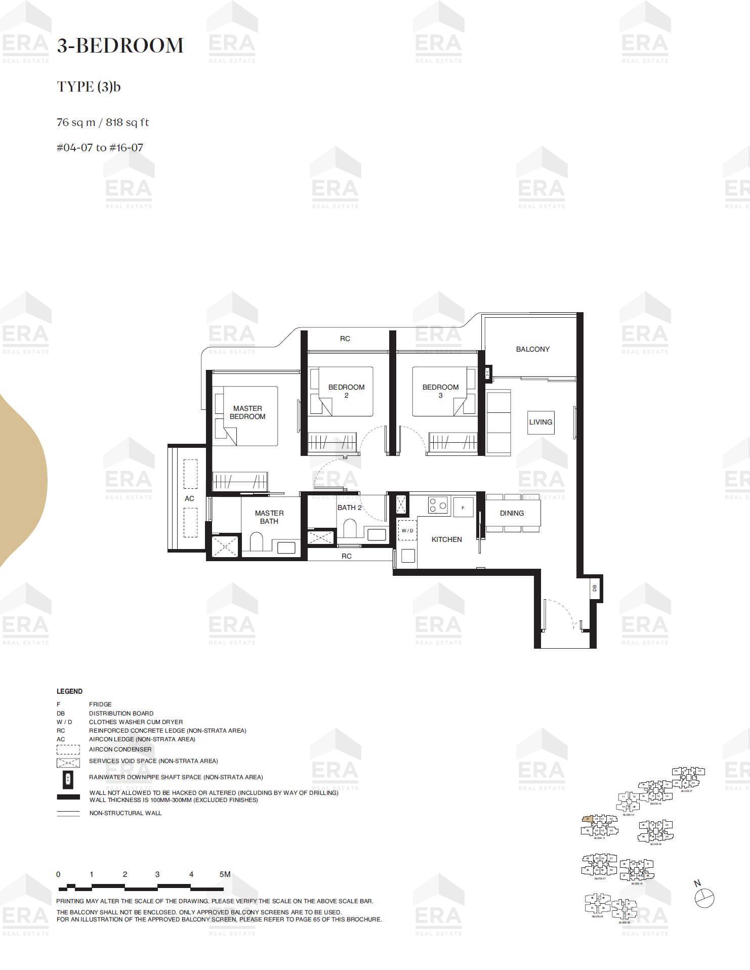 (3)b · 818 sqft floor plan
